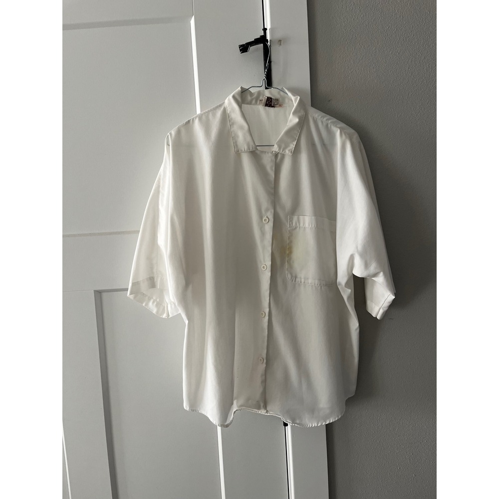 Peter Ashley White Short Sleeve Button Up Shirt Women's Size 12 Pocket Stain